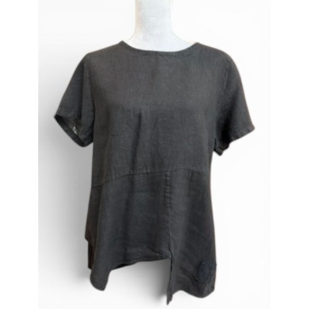 Acqua & Limone Florence Top Womens Black 100% Linen Asymmetric Lagenlook Artsy